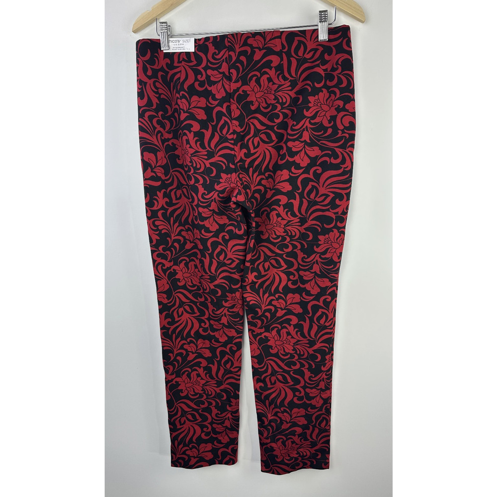 NWT Chico's Juliet Swirl Print Ankle Pants Red Black Holiday Themed Size 1 US 8 - Picture 7 of 12
